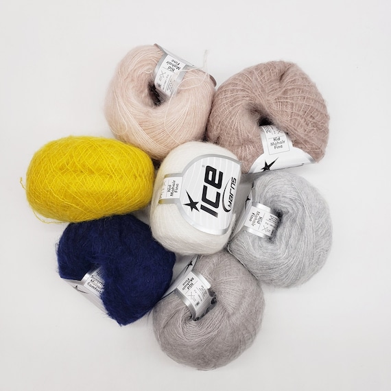 Kid Mohair Blend Yarn. 2 Skeins. Ice Yarns. Super Fine, 30gr, 300m  