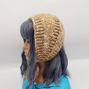 Hand Knit Wool Bonnet: Chunky Retro 1950s Style Hat