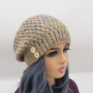 Hand Knitted Slouchy Knit Beanie Merino Wool Kid Mohair blend hat. Baggy Boho hat. Winter Unique Handmade Seamless knit Women