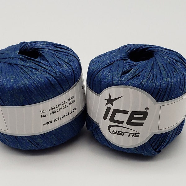 Blue Gold Yarn. Lot of 2 balls. Ice Yarn  50 gram 92 yards. Art Sparkly yarn. Ribbon Yarn. Ice Yarns. Vegan Friendly!