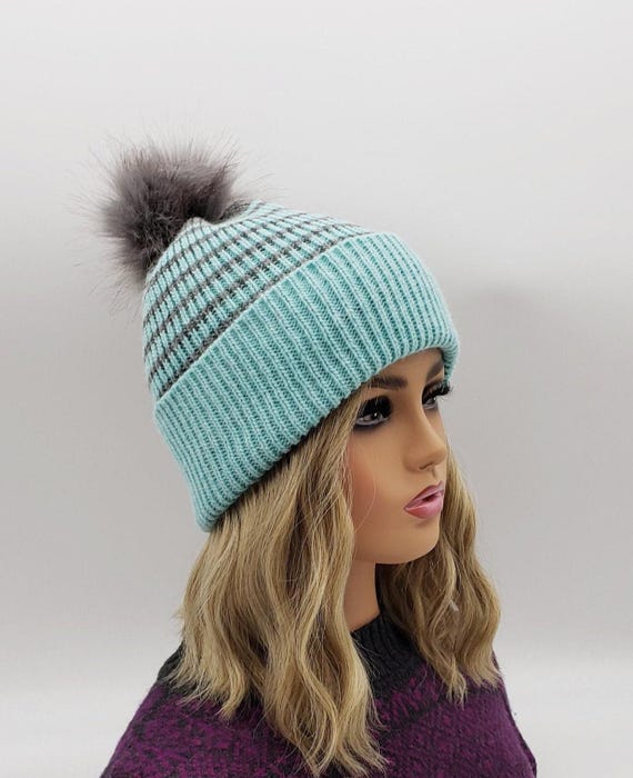 Mint Knit Pom Beanie for Women Snow Bunny Pom Hat | Mint – Pigment main image 4