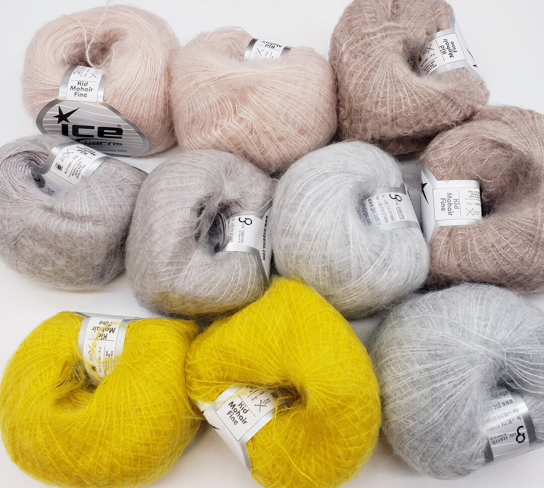 Kid Mohair Blend Yarn. 2 Skeins. Ice Yarns. Super Fine, 30gr, 300m Made