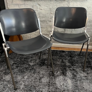 Pair of Vintage Chairs By Giancarlo Piretti For Castelli, Made In Italy, Mid Century Dining Chair, Office Chair Dark Navy/Cadet Blue