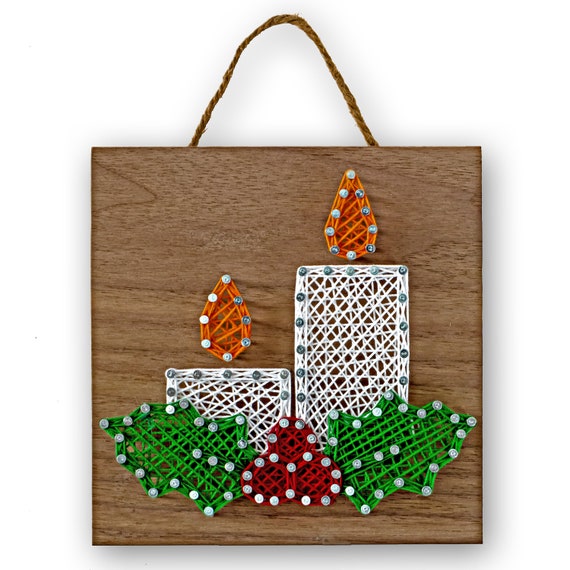 5 X 5 Christmas Candle & Holly String Art Kit DIY Adult Holiday