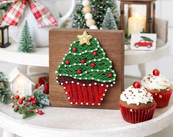 Christmas Cupcake String Art Pattern - Printable PDF - DIY Christmas Decor