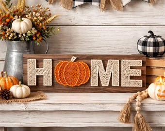 Pumpkin Home String Art-patroon - afdrukbare pdf - DIY herfst boerderij decor