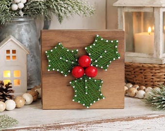 Holly String Art Pattern - Printable PDF - DIY Christmas Decor