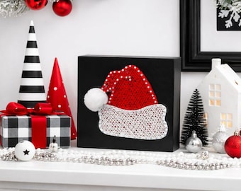 Santa Hat String Art Pattern - Printable PDF - DIY Rustic Christmas Decor