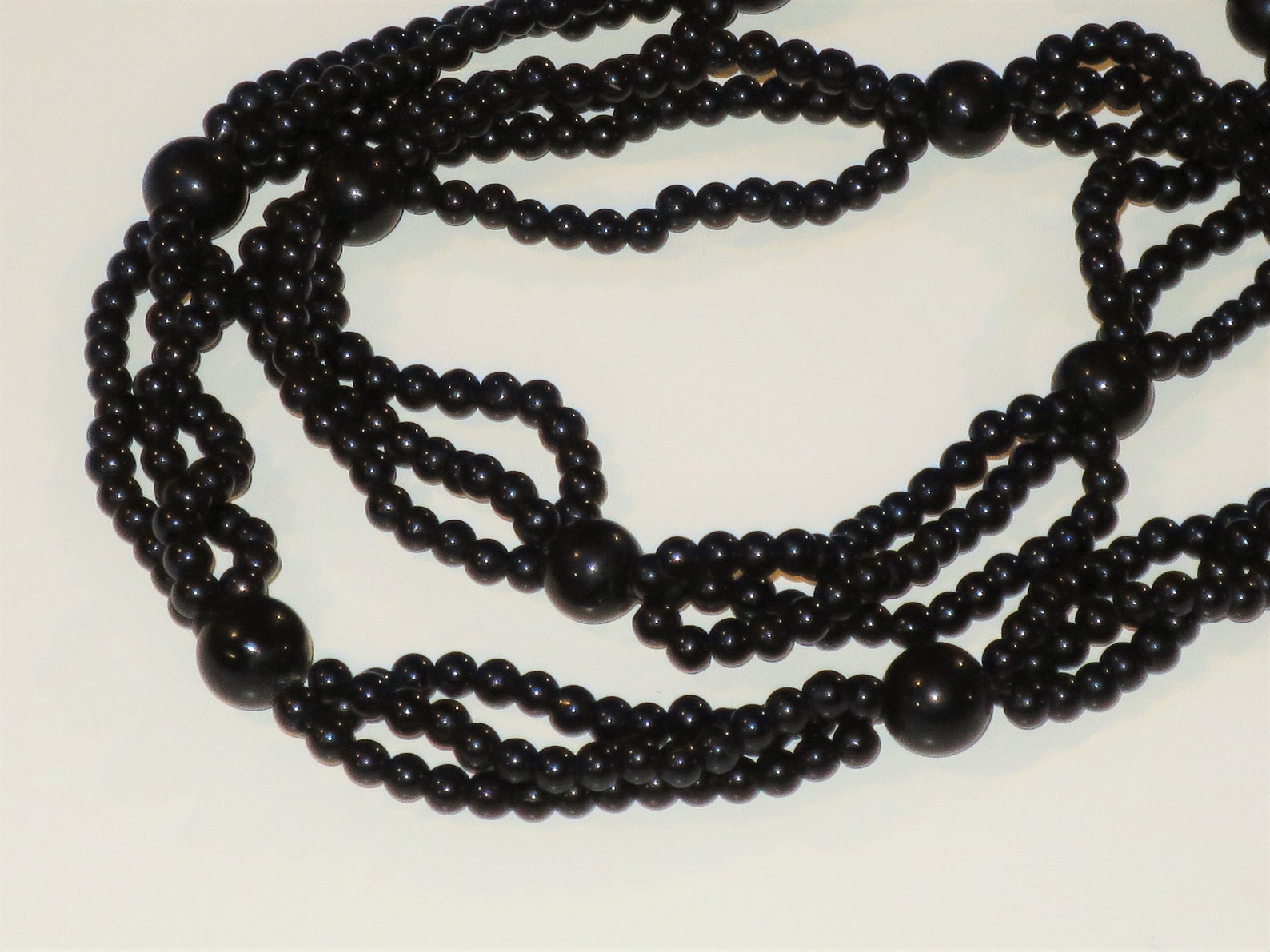 Vintage Black Onyx Bead Necklace 25 Long Midcentury Etsy