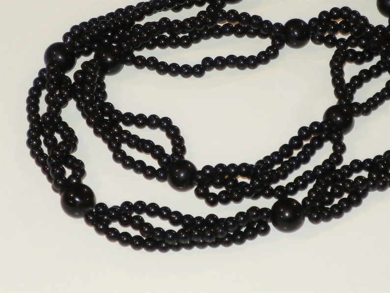 Vintage Black Onyx Bead Necklace 25 Long Mid-century | Etsy