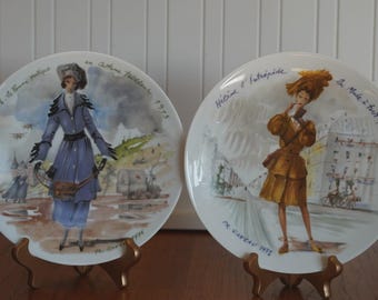 2 Henri D'Arceau Women of the Century LES FEMMES Limoges Plates Edith 1915 & Helene 1943