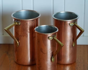 Set of 3 Vintage Copper & Brass Handled Measuring Cups - 1c, 3/4c, 1/2c