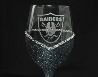 Classy Glassy LV Raiders "Bling" V Style Wine Glasses-Choose your color-Stem Or Stemless