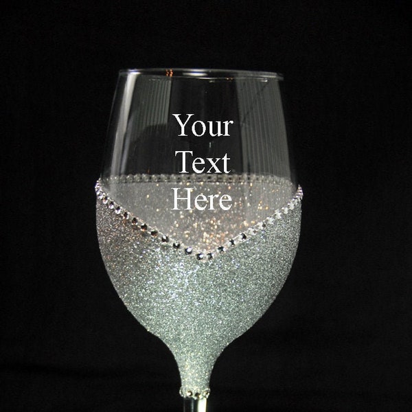 Birthdays-Wedding-Anniversary Personalized Bling Glitter Stem Wine Glasses - Choose your color