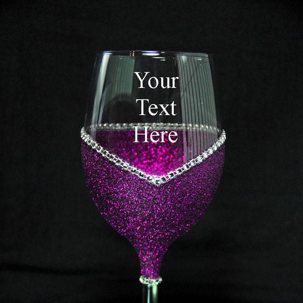 Personalized Bling Stem Wine Glasses -Choose your color.