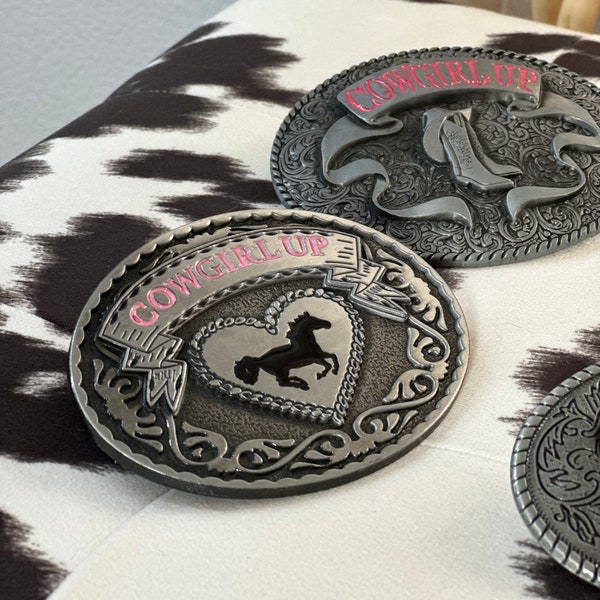 Womens steel belt buckles, wester fashion buckles, Floral embossed, cowgirl up belt buckle, Country fashion beltbuckle