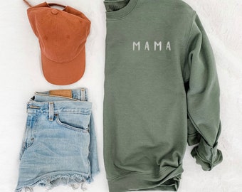MAMA Unisex Sweatshirt, military green, embroidered mama sweatshirt, mama sweatshirt embroidered