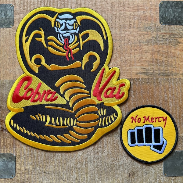 Karate Kid Cobra Kai Back Big Dojo komplette Uniform bestickt Patch Eisen auf Nähen Abzeichen Prop Johnny Lawrence Strike First Hard No Mercy DIY