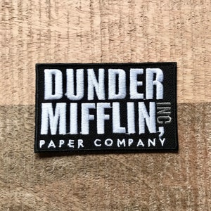 L'ufficio Dunder Mifflin Inc. ricamato il ferro su cucire patch distintivo patch fai da te Prop Michael Scott Dwight Kurt Schrute Uniform Paper Company