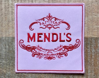 The Grand Budapest Hotel Mendl's Pattiserie Patch brodé à coudre ou à repasser sur badge DIY Costume Wes Anderson Zero Moustafa Nebelsbad Boîte à gâteaux