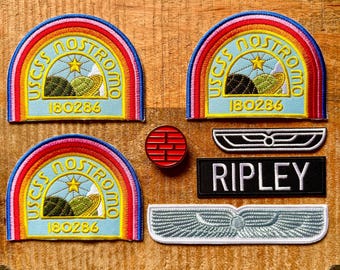 Alien Ellen Ripley Uniform USCSS Nostromo Coveralls Shirt Crew Set Patches Embroidered Iron On Sew Badge DIY Warrant Officer Prop Earth Pin