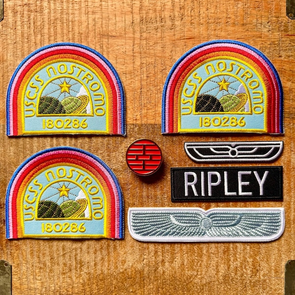 Alien Ellen Ripley Uniform USCSS Nostromo Coveralls Shirt Crew Set Patches Embroidered Iron On Sew Badge DIY Warrant Officer Prop Earth Pin