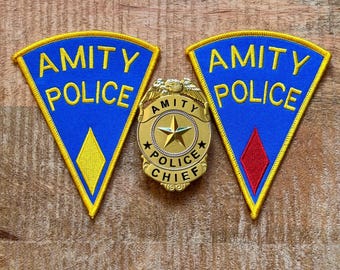 Jaws Amity Police Chief Martin Brody Embroidered Patch Iron On Sew Badge DIY Prop Uniform Costume Quint White Shark Island Enamel Pin 2
