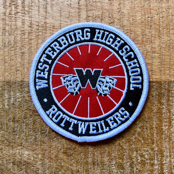 Heathers Westerburg High School Rottweilers Patch brodé Uniforme fer sur badge à coudre DIY Prop Veronica Sawyer Jason JD Dean Chandler Duke