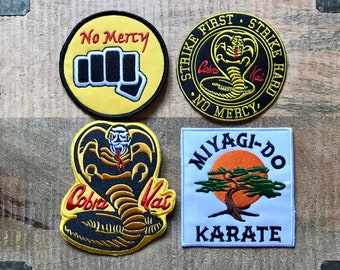 Cobra Kai Karate Kid Miyagi Do Uniform Set Embroidered Iron On Sew Patch Badge Strike First Hard No Mercy DIY Prop Costume Johnny Lawrence