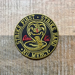 Karate Kid Cobra Kai Dojo Building Logo Embroidered Sew On Iron On Patch Badge Johnny Lawrence Strike First Hard No Mercy Costume DIY DP