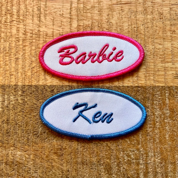 Barbie Ken Name Tag Costume Patch Embroidered Iron On Sew Badge DIY Prop Toy Doll Girl Story Life In Plastic Uniform Demogorgon Patches 2023