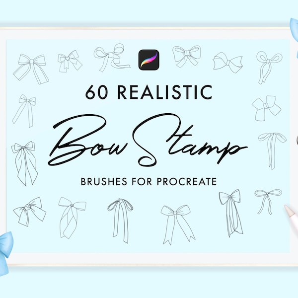 60 Procreate Bow Stamp Brushes| Realistic Bow Procreate Stamps| Ribbon Stamps | Hand Drawn Bows