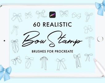 60 Realistic Bow Procreate Stamps: Ribbon Brush Set (Digital Download)