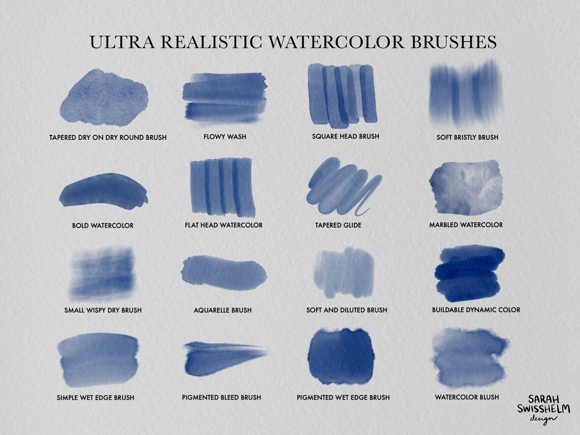 Realistic Watercolor Brushes for Procreate: Paper Texture, Stamps ...