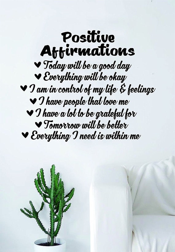 Positive Affirmations Quote Wall Decal Sticker Bedroom Living Room Art Vinyl Beautiful Inspirational Cute Motivational Teen Heart Good Vibes