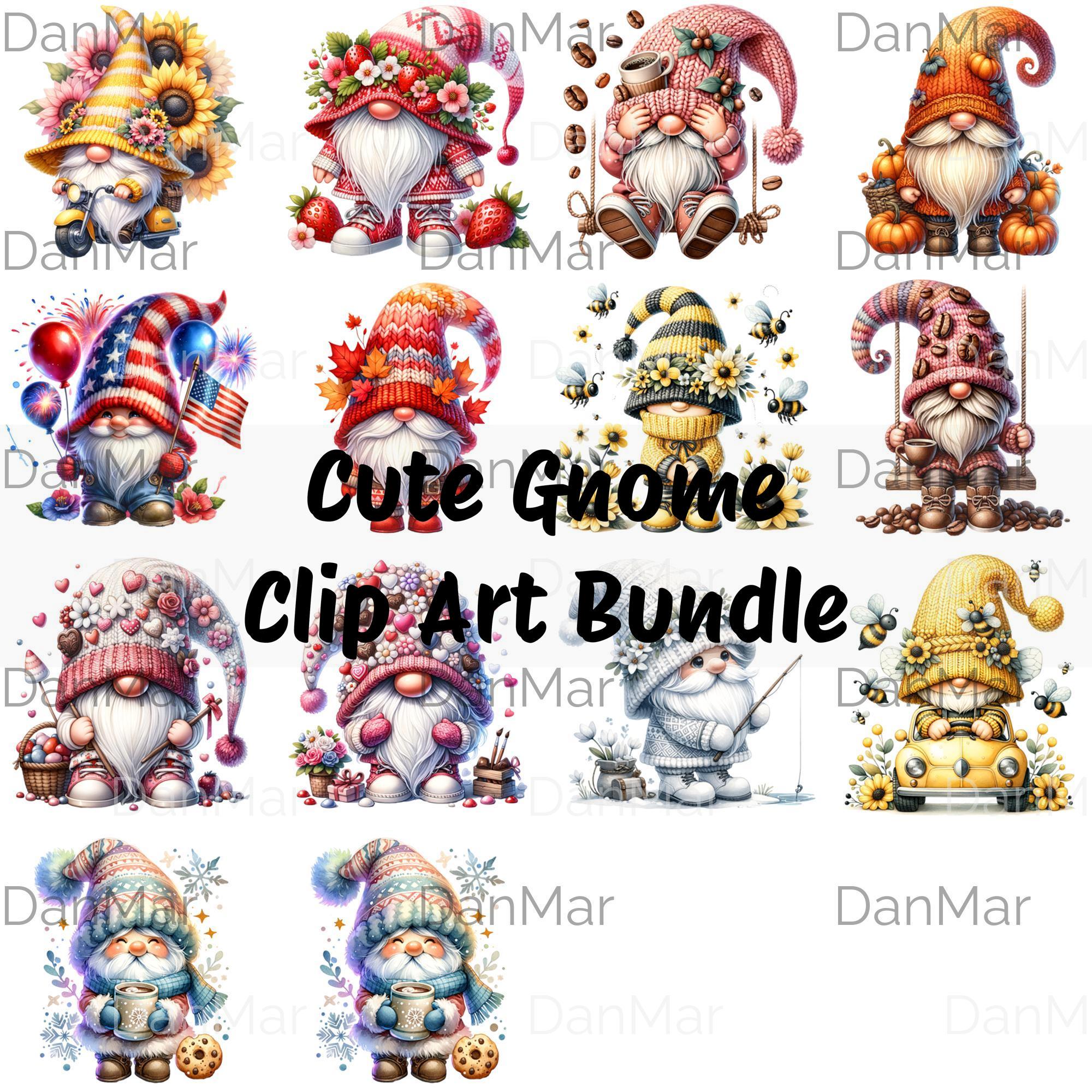 Seasonal Garden Gnome Clipart Bundle, Festive Decorations (digital ...