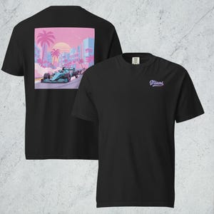 Formula One Miami Inspired Tee, Unisex Heavyweight Cotton T-Shirt, Motorsport Racing, Vintage Garment-Dyed Summer Style, Soft Breathable Tee