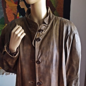 Real Leather Brown Coat/Vintage Long Coat
