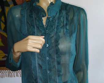 Franza Green Top/Vintage Frill Blouse/M