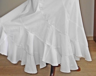 Elastane White Cotton Frill Skirt/Vintage England