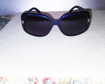 Vintage Blue Clear Striped Wide Band Plastic Sunglasses 