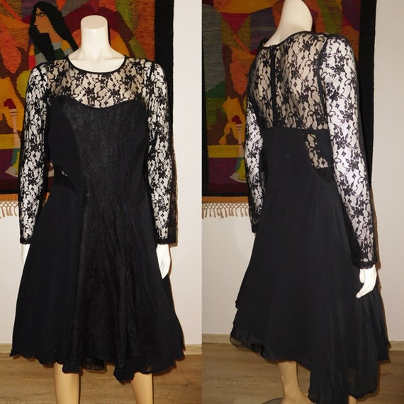 Lacy Black Amazing Dress/Atypical Design/with Pet… - image 1