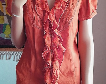 Orange Blouse/Frill and Lace Blouse