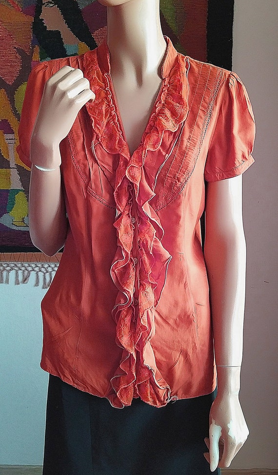 Orange Blouse/Frill and Lace Blouse