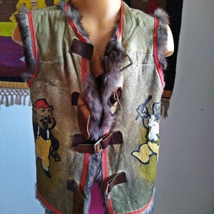 Antiques Rabbit Fur Vest for Kids/Hand Painting Vest