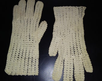 Vintage Lady Gloves/Crocheted Gloves/Beige yarn