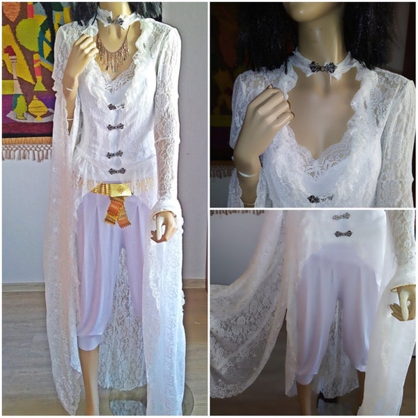 White Lace Long Coat/Wedding Cardigan/White Lace