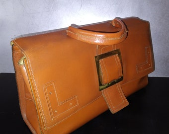 Leather Handbag/Vintage Brown Handbag/1960s