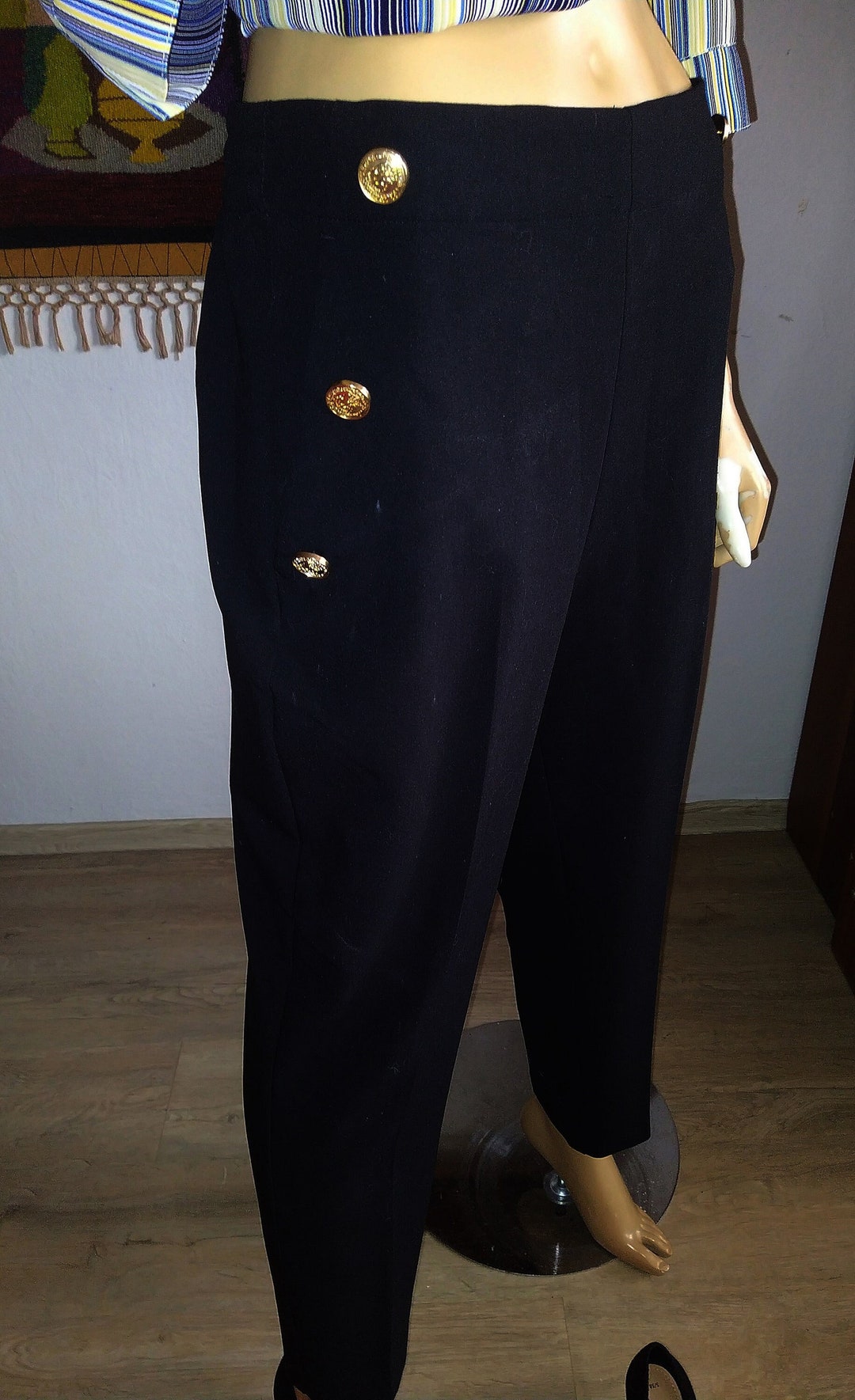 Black Pants With Gold Buttons Etsy