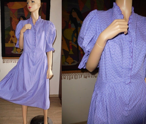 Angelika Vintage Dress/Puff Sleeves/Violet/Hearts… - image 1